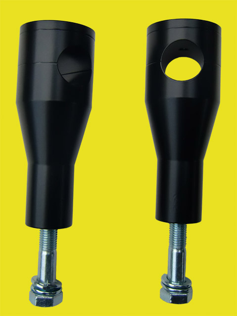 Riser / Lenkerhalter schwarz beschichtet 10cm hoch mit 12mm Universalverschraubung.