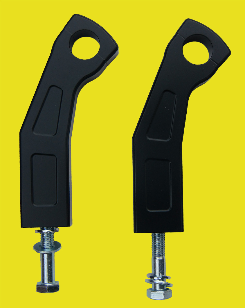 Riser / Lenkerhalter schwarz beschichtet 15cm hoch und 5cm gekröpft mit 12mm Universalverschraubung